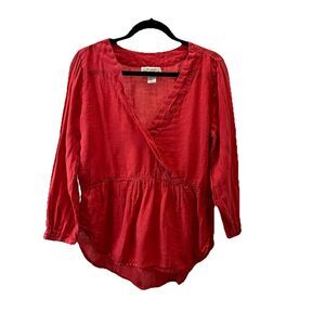 Cynthia Rowley Coral V Neck Faux Wrap Long Sleeve Top Boho Beachy Coastal Size M